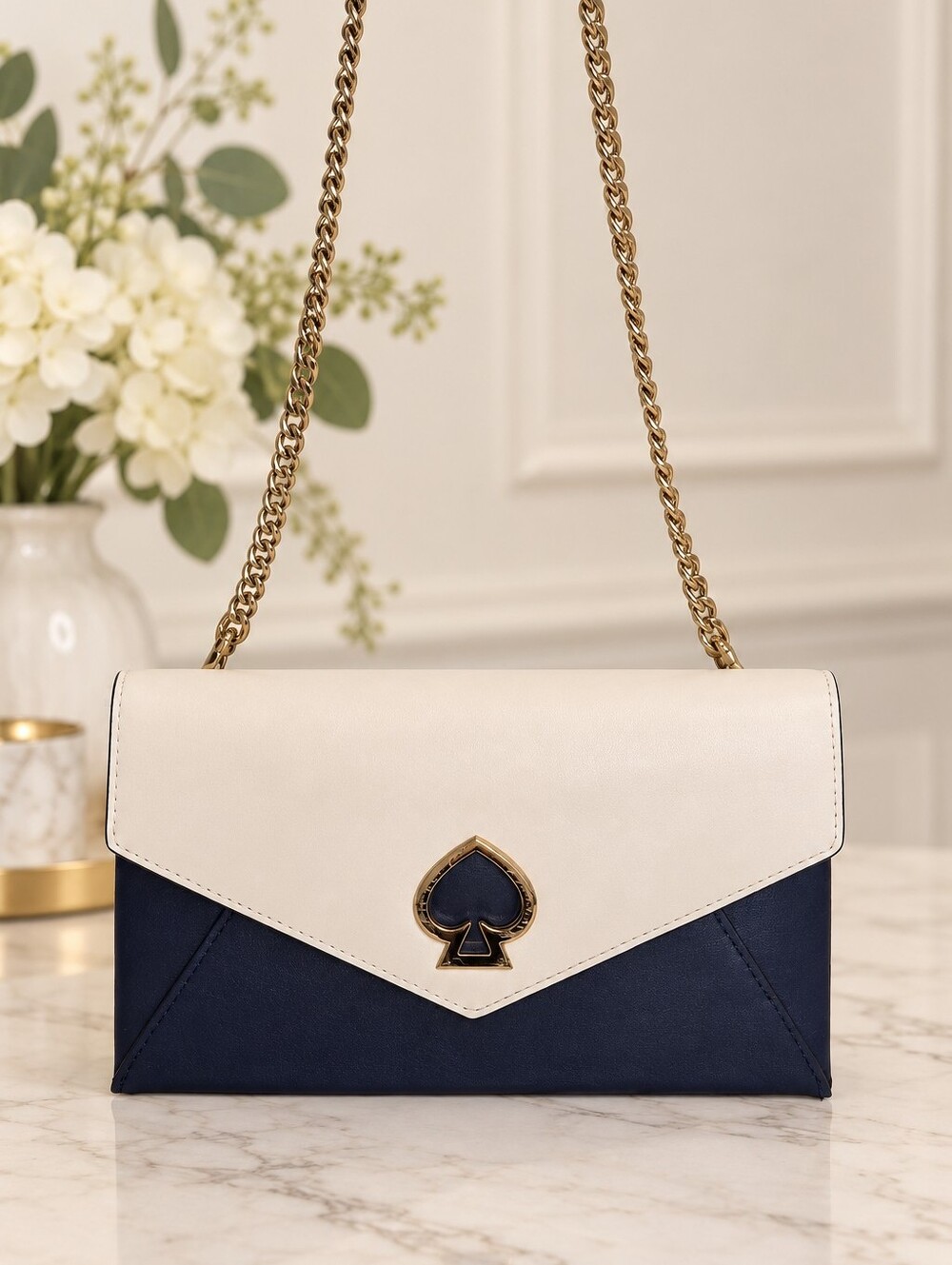 Kate Spade Crossbody Clutch Navy & White Leather NWT Suzy